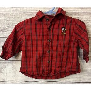 Authentic Disney Baby Store Exclusive Red Green Plaid Button Up Baby Shirt 3-6 M